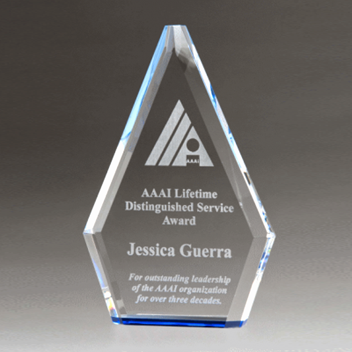 9" Clear Crystal Award with Blue Accented Bottom