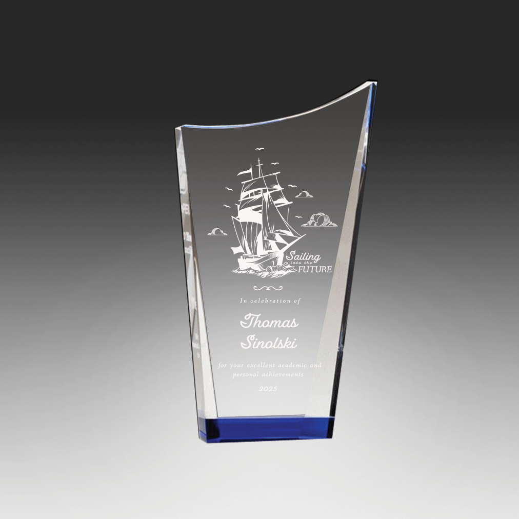 Contemporary Series Clear Crystal Award with Blue Accented Bottom