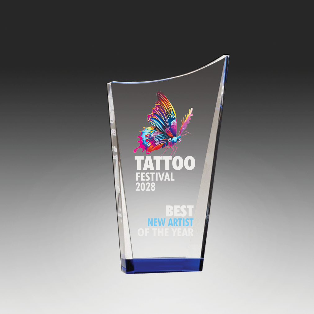 Contemporary Series Clear Crystal Award with Blue Accented Bottom