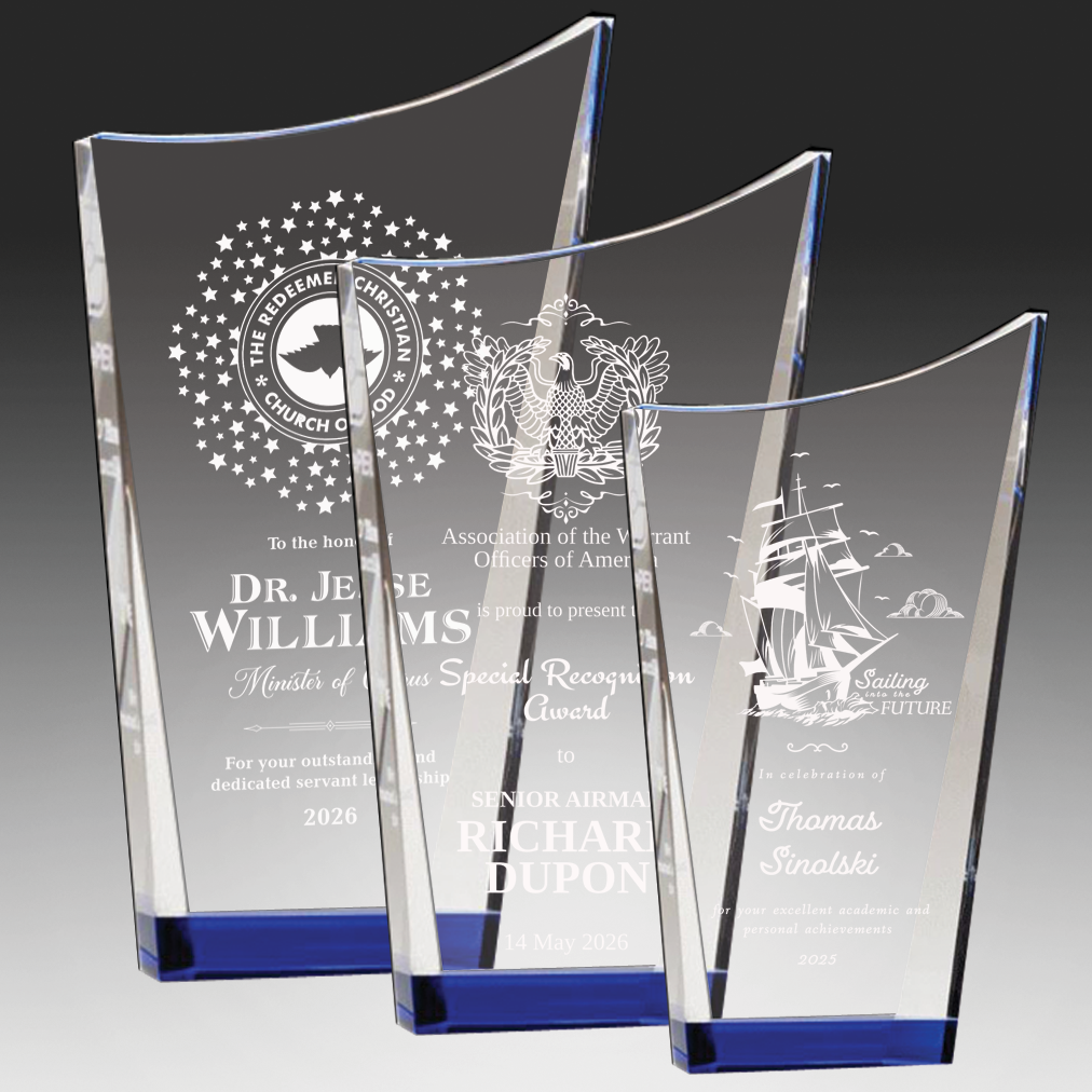 Contemporary Series Clear Crystal Award with Blue Accented Bottom