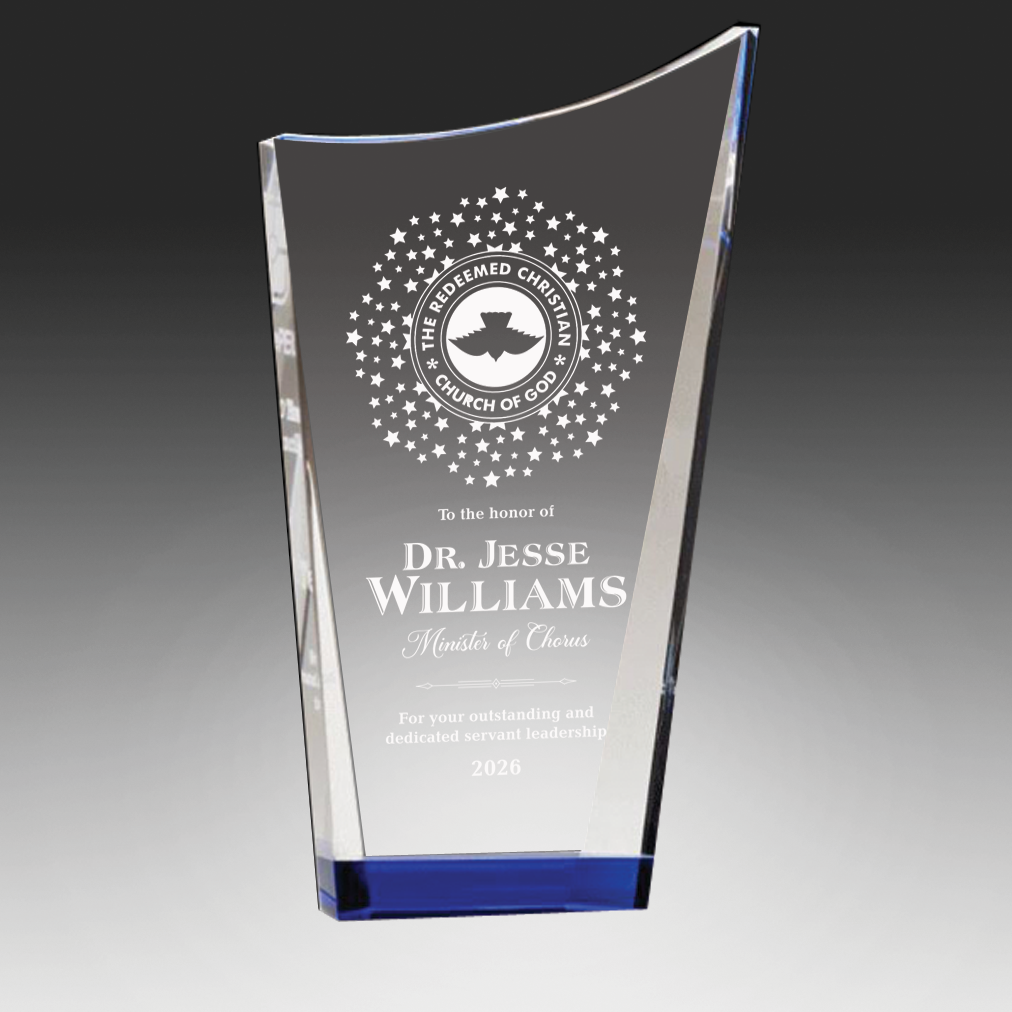 Contemporary Series Clear Crystal Award with Blue Accented Bottom