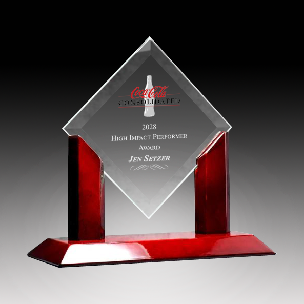 Jade Glass Diamond on Piano Wood Base