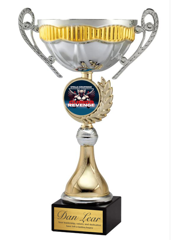 Silver/Gold Metal Cup with 2" logo holder on Black Marble Base
