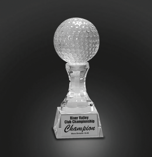 Crystal Golf Ball on Clear Pedestal Base