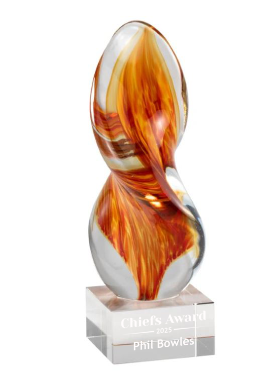 9" Orange Flame art Glass