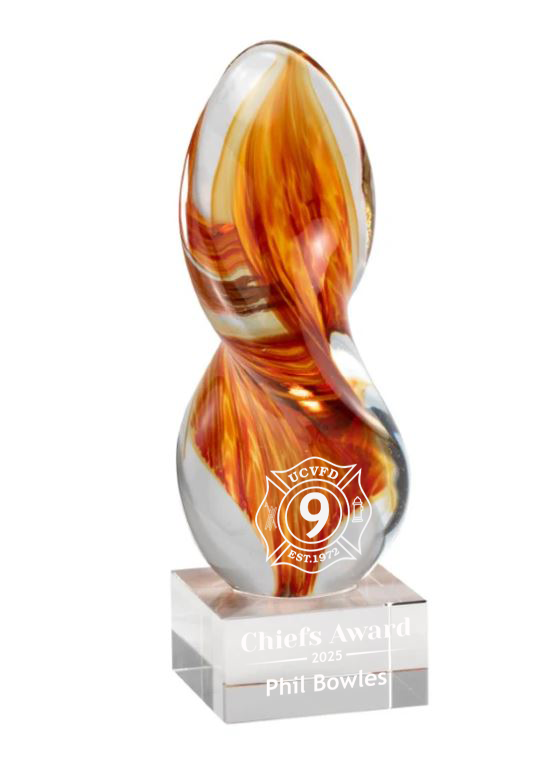 9" Orange Flame art Glass