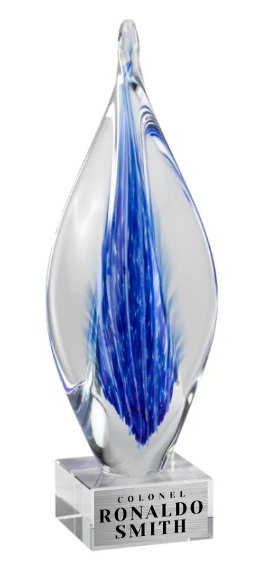 11.75" Blue Swirl Teardrop Art Glass