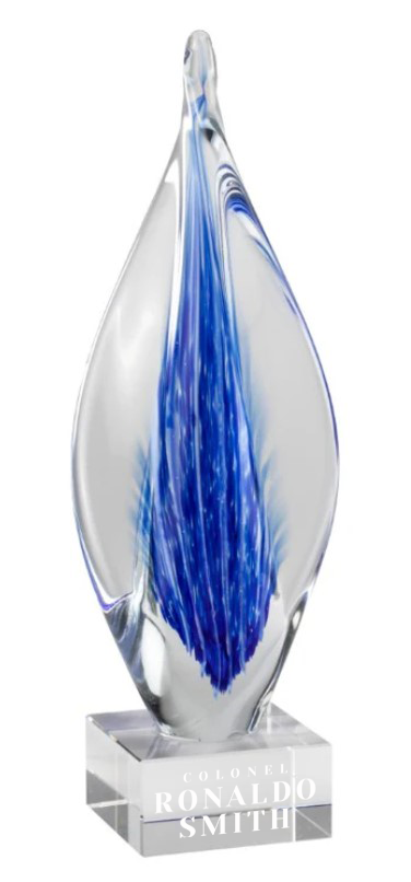 11.75" Blue Swirl Teardrop Art Glass