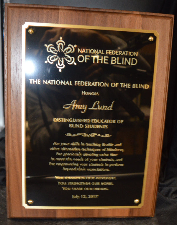 SOLID WALNUT PLAQUE WITH BLACK GOLD ENGRAVING