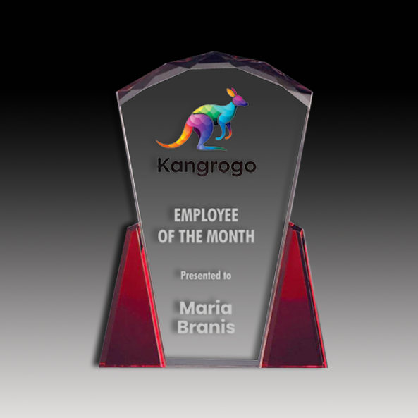 Awards Kangrogo Employee of the Month with colorful kangaroo design on a gray background