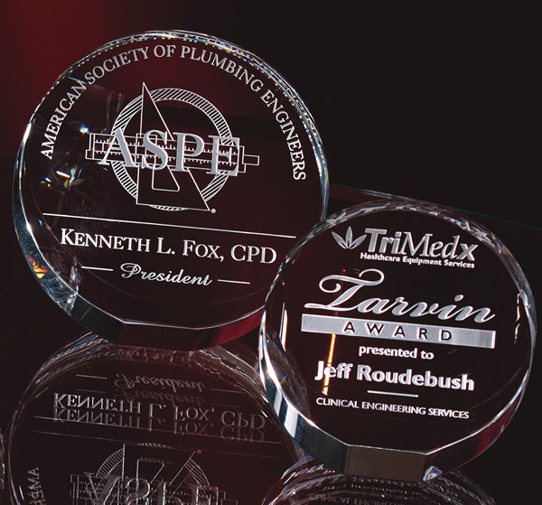 Circular Optic Crystal Paperweight