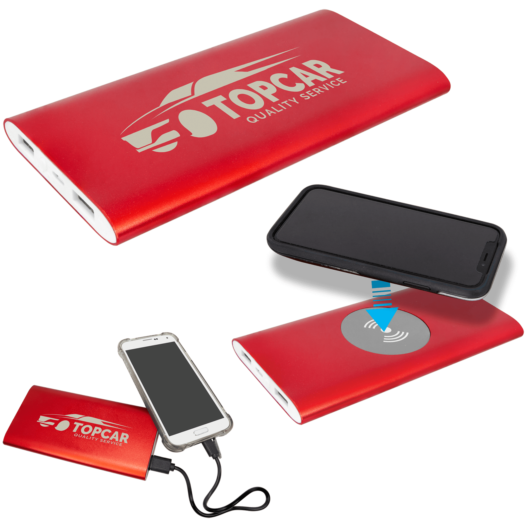8000MAH Power Bank & Wireless Anodized Aluminum Charger with USB Power Cord