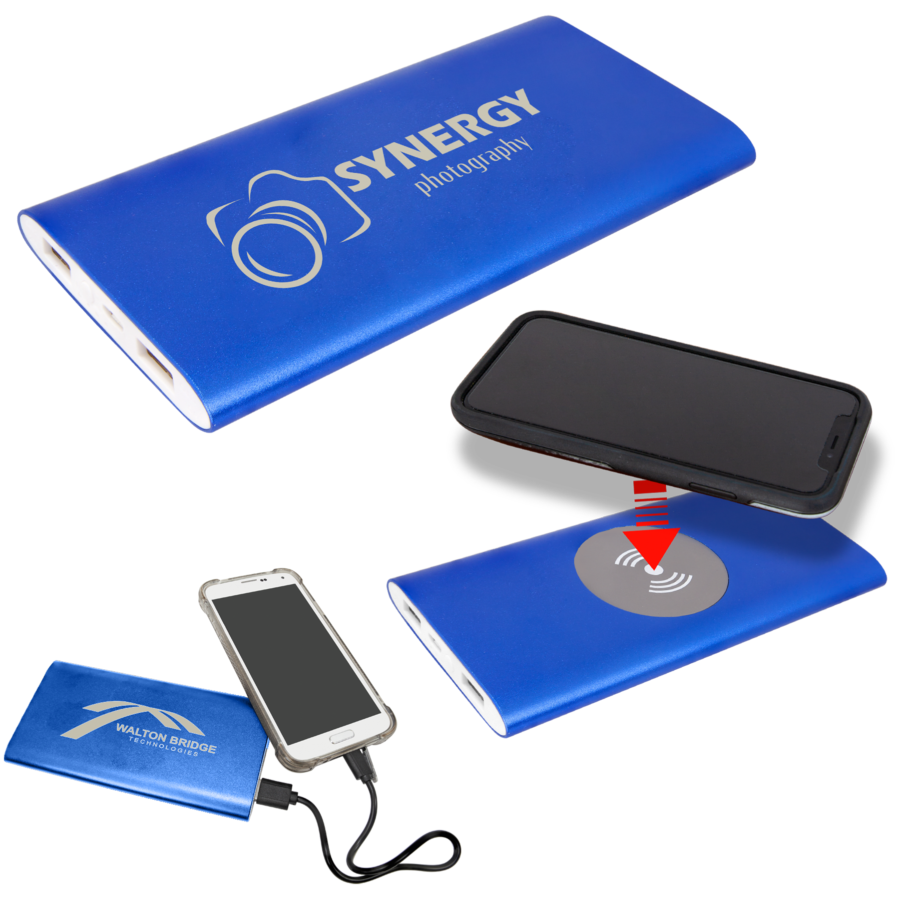 8000MAH Power Bank & Wireless Anodized Aluminum Charger with USB Power Cord