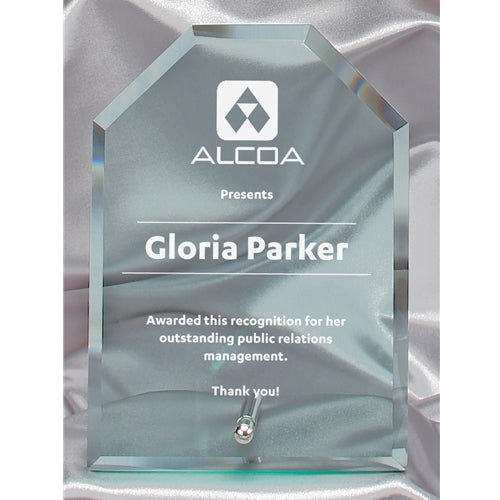 Clipped Corner Standing Jade Glass with Silver Rod Stand