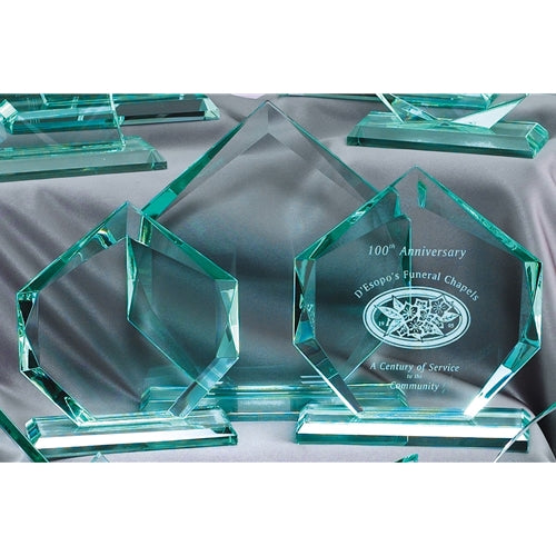 Jade Glass Hexagon Award with Base