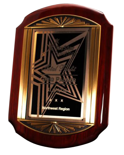 Scalloped Rosewood Piano Finish Plaque with Cast Metal Frame