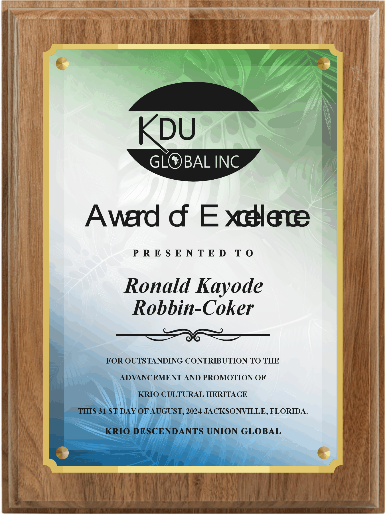 Standard Solid Walnut Plaque with Full Sized Engraving Plate