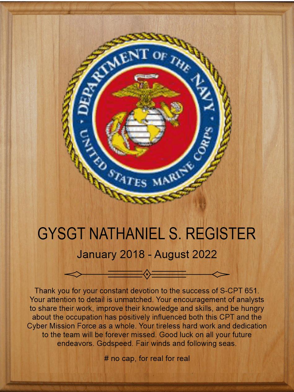 Natural finished cherry plaque with laser engraving