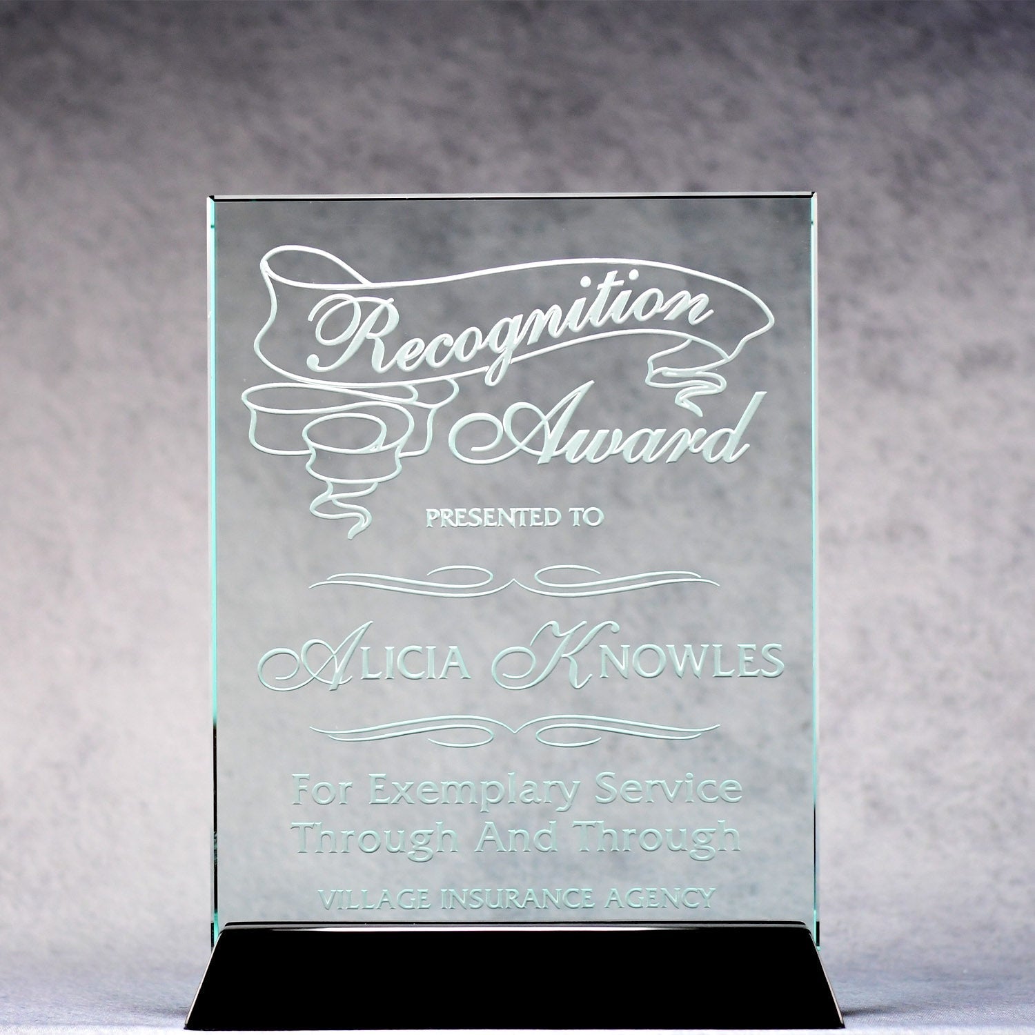Jade Glass Plaque on Piano Base
