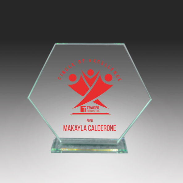 glass award with red imprint