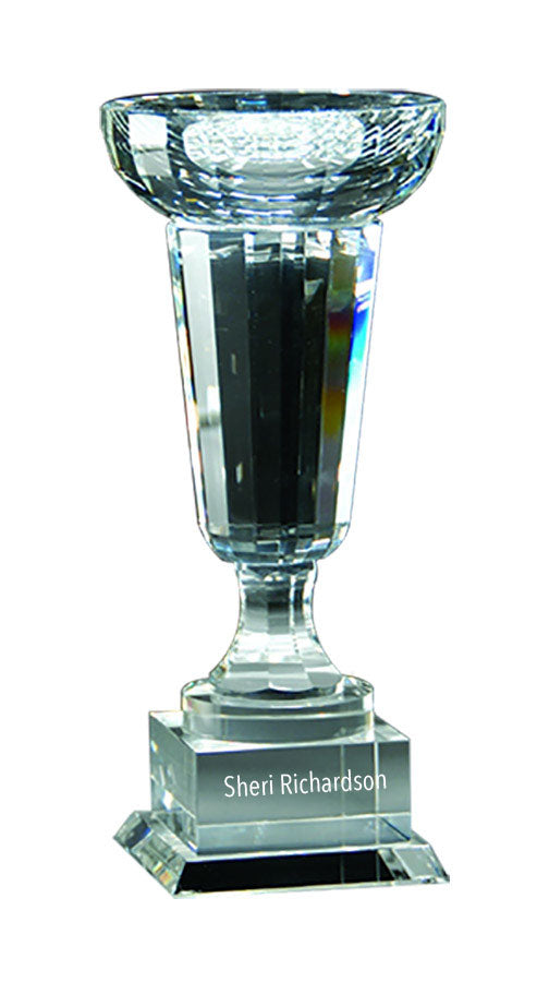 10.25" CRYSTAL CUP TROPHY ON CLEAR CRYSTAL BASE