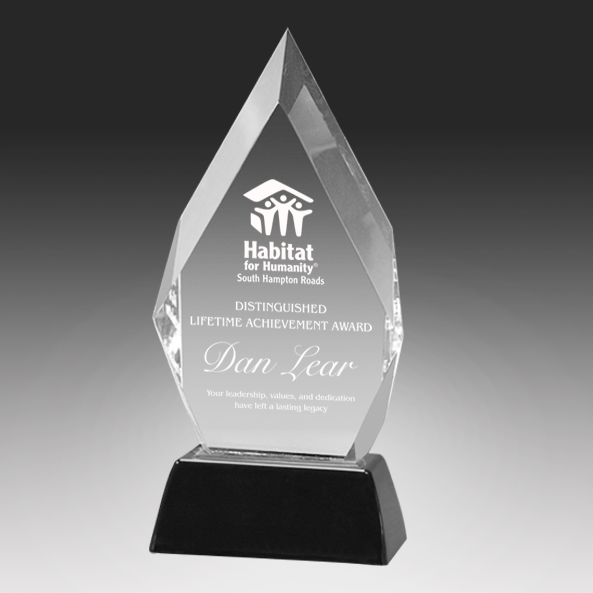 Acrylic award with 'Habitat for Humanity South Hampton Roads' logo and text on a black base.