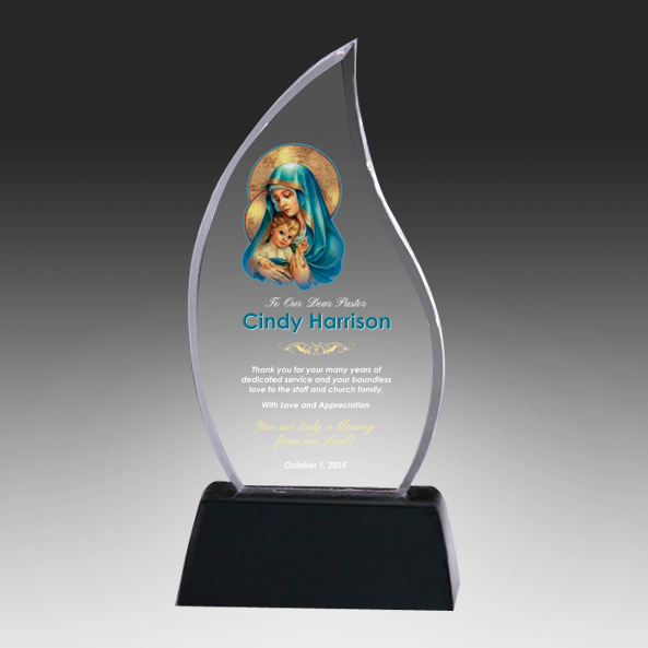 Awards and trophies with religious design on a dark background