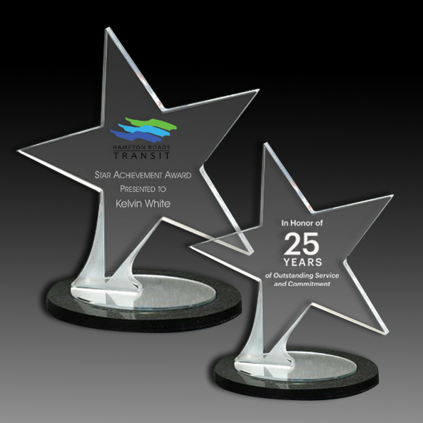 Acrylic Star on Black and Mirror Oval Base