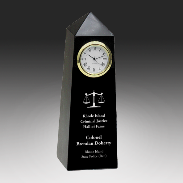 6" Black Marble Obelisk with Clock