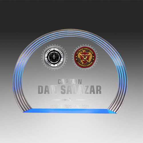 Acrylic Grooved Oval with Blue Base