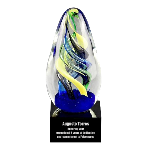 Art Glass Egg on Black Glass Base