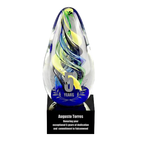 Art Glass Egg on Black Glass Base
