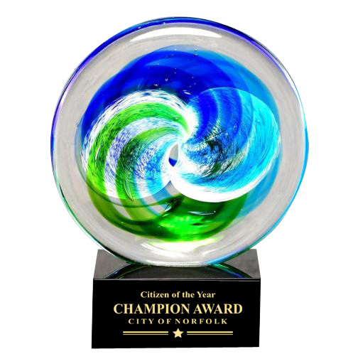 Circle Art Glass on Black Glass Base