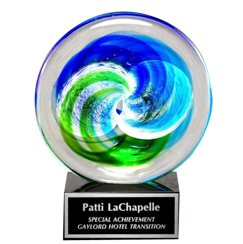Circle Art Glass on Black Glass Base