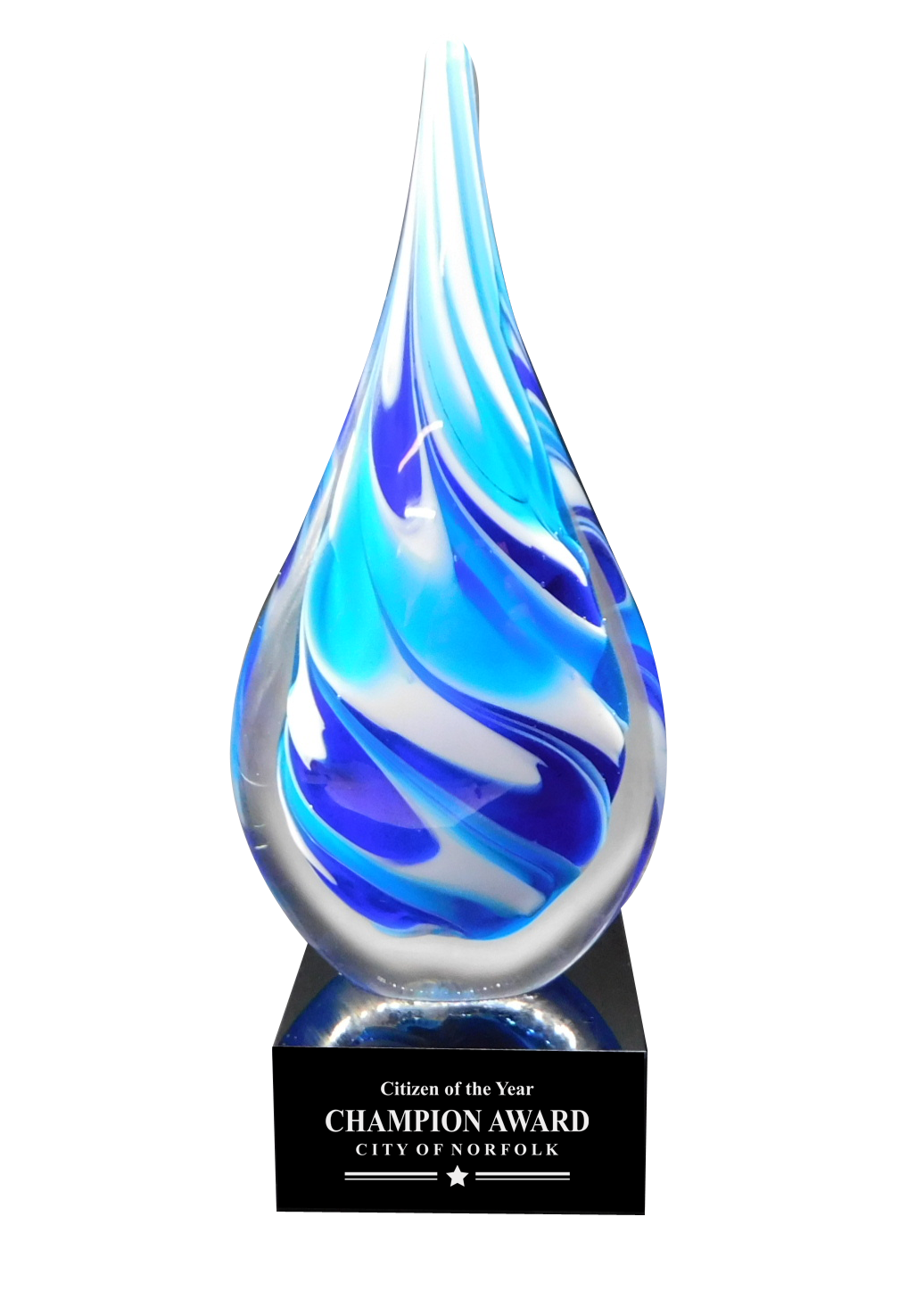 Blue/White Teardrop on Black Glass Base