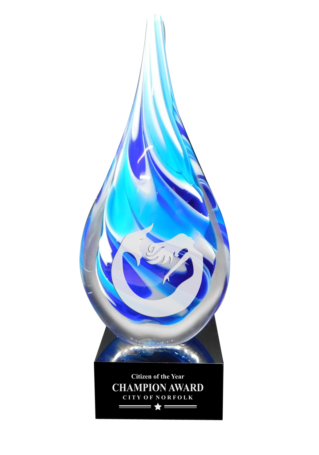 Blue/White Teardrop on Black Glass Base