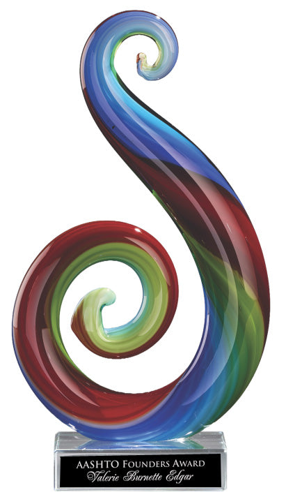 Art Glass Multi Color Curley Que on Clear Glass Base