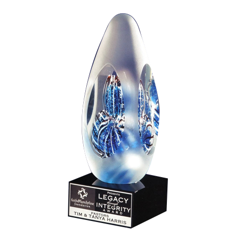 9"  Clear Frost Egg - Blue w/ Black Glass Base