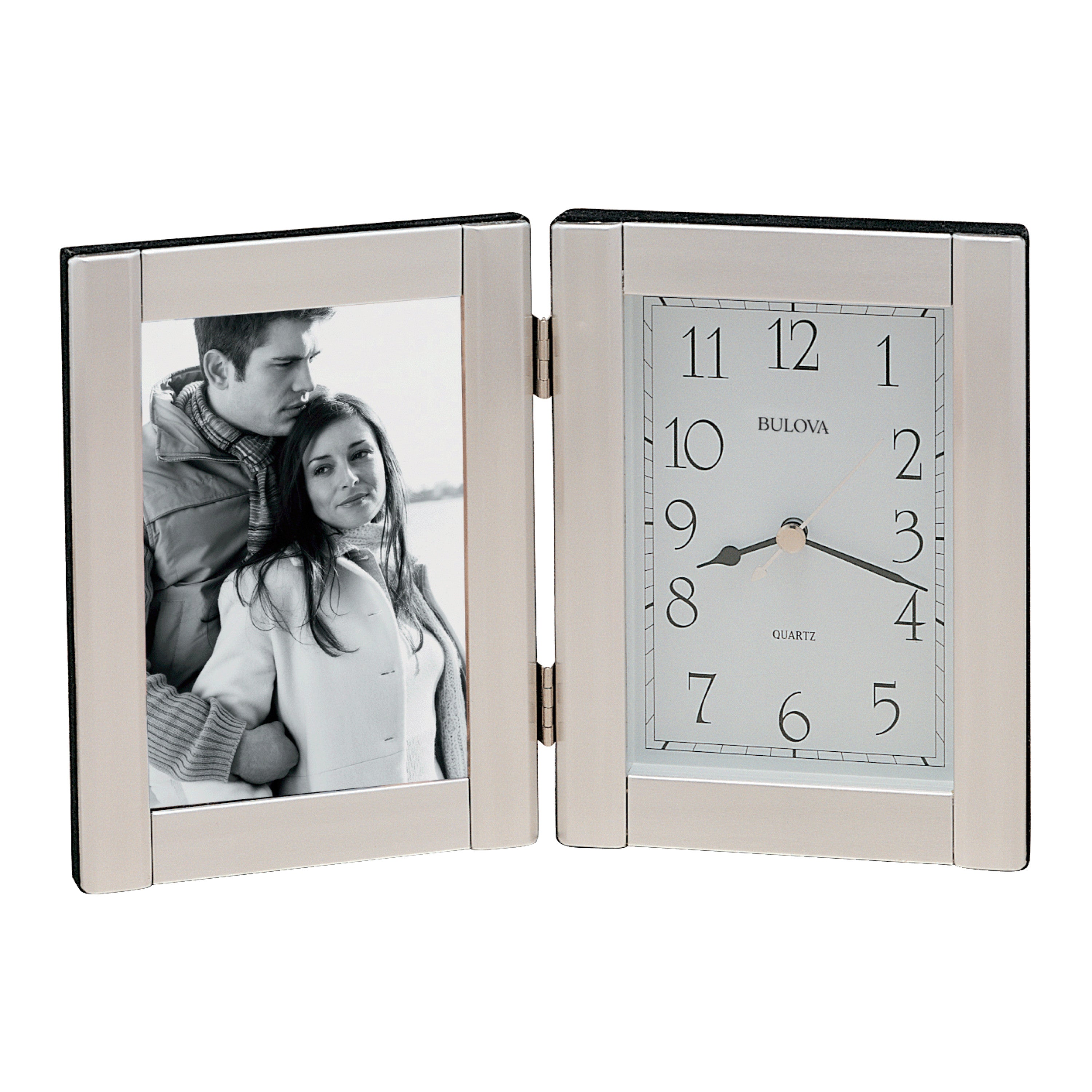 BULOVA FORTE II -Hinged brushed aluminum case. Holds a 3.5" x 5" photograph.