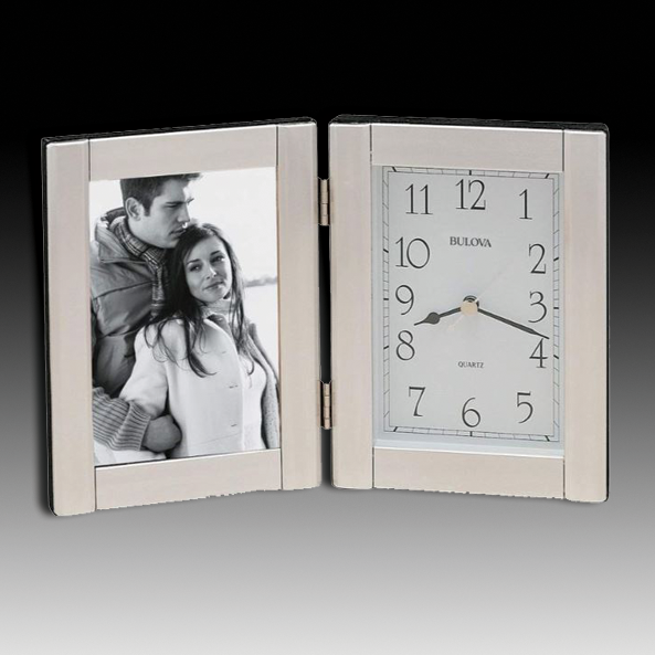 BULOVA FORTE II -Hinged brushed aluminum case. Holds a 3.5" x 5" photograph.