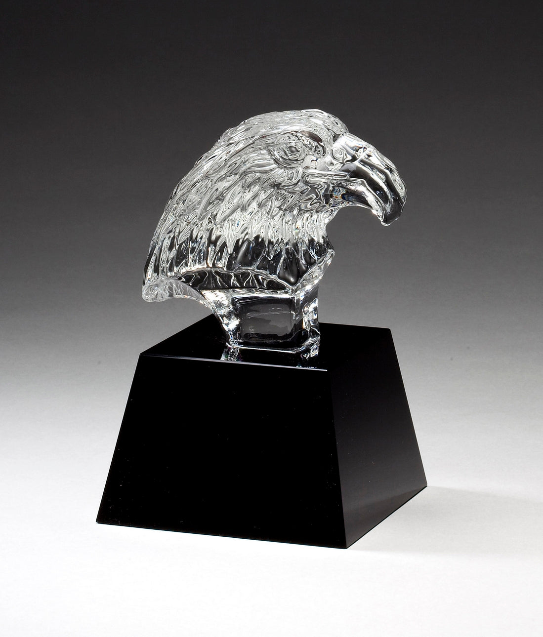 5.75" Clear Crystal Eagle Head on Black Pedestal Base