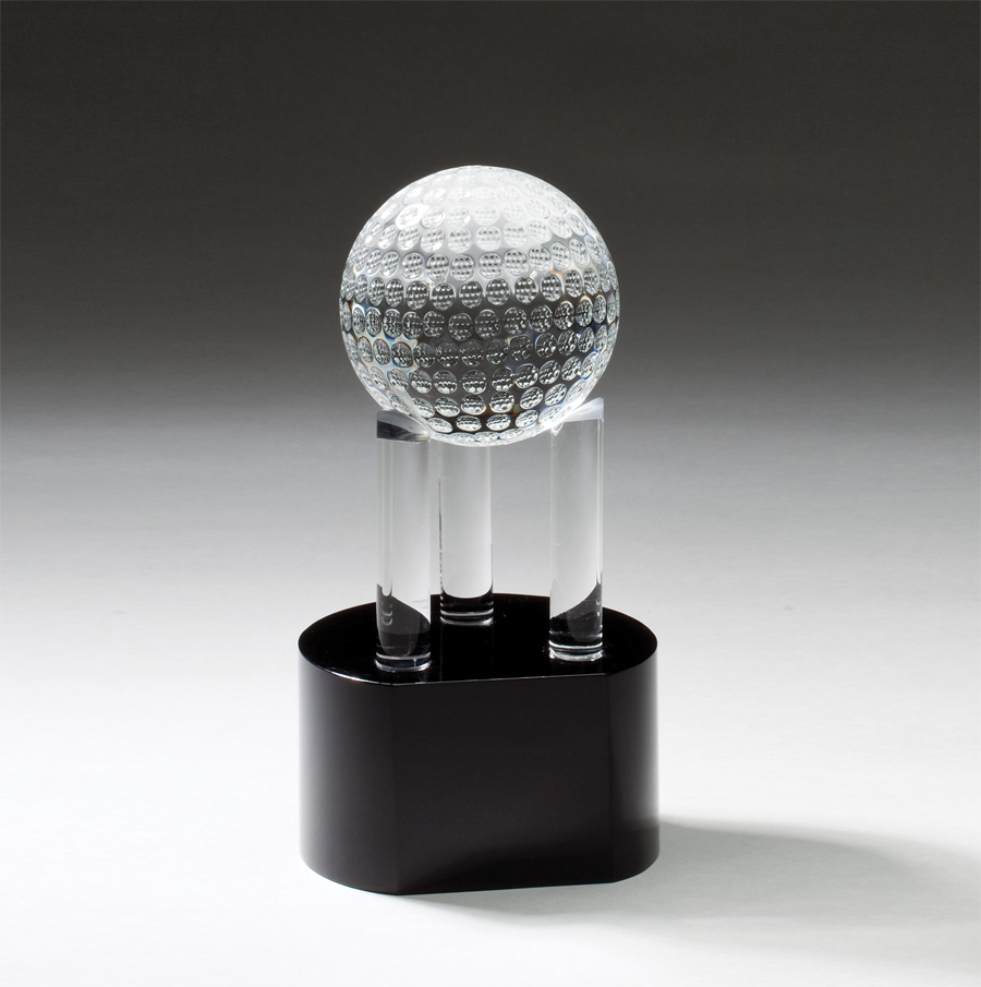 Crystal Golf Ball on 3 Pillars  7"