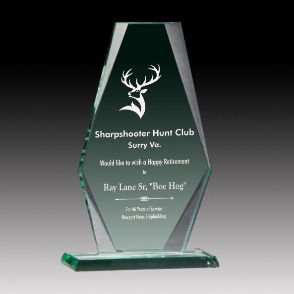 Premium series glass award, heavy ½” thick jade glass