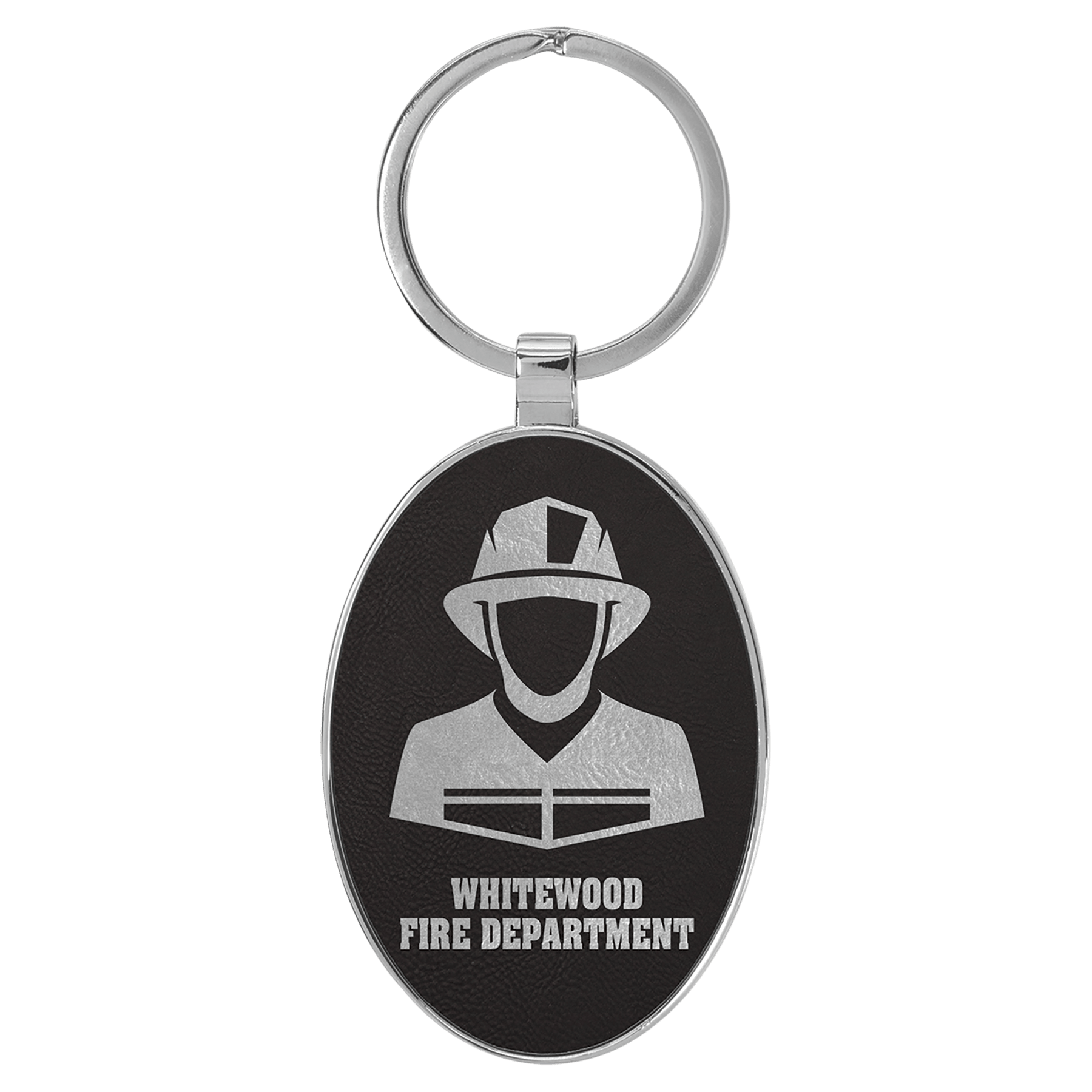 1 1/2" Laserable Leatherette/Metal Oval Keychain