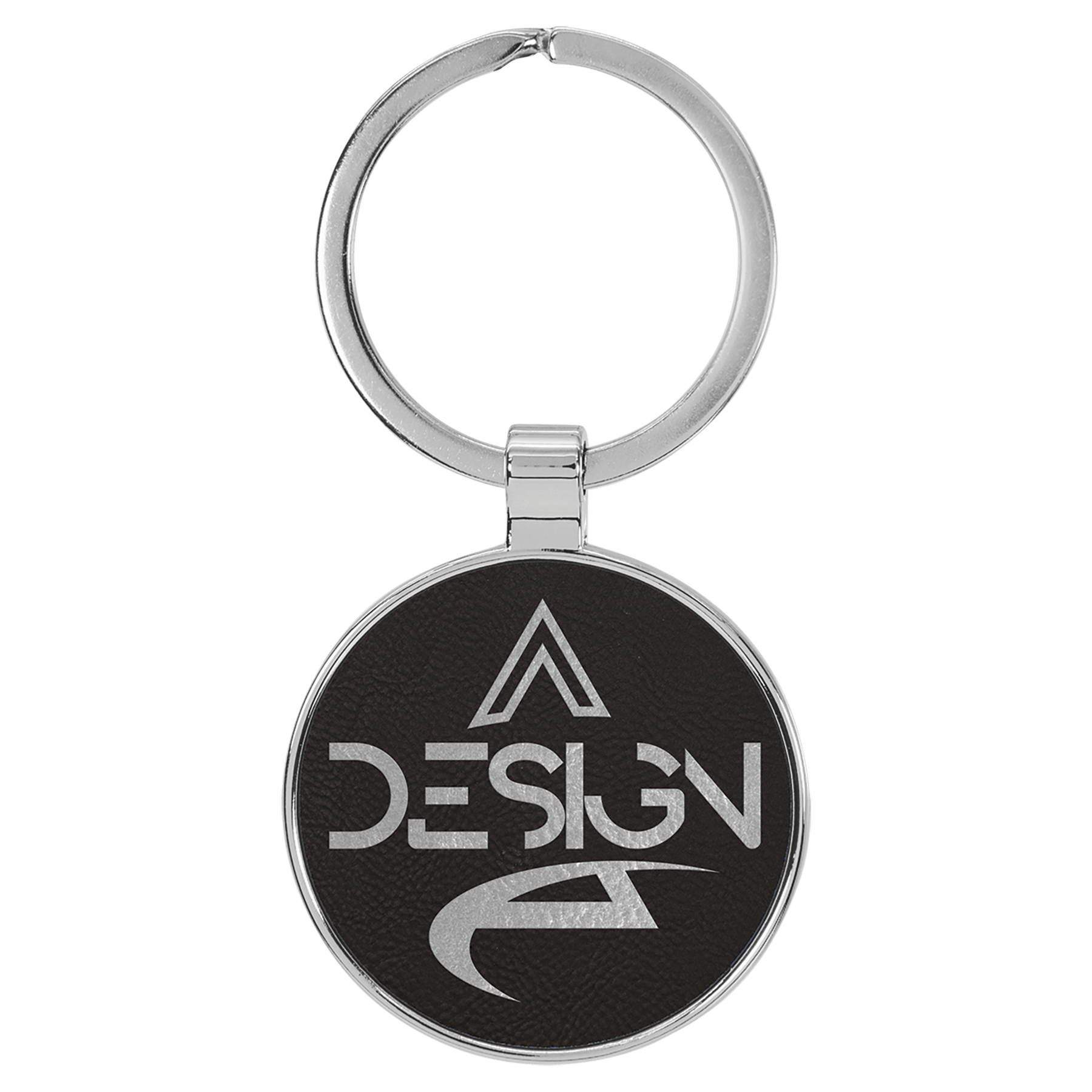 1 1/2" Laserable Leatherette/Metal Round Keychain