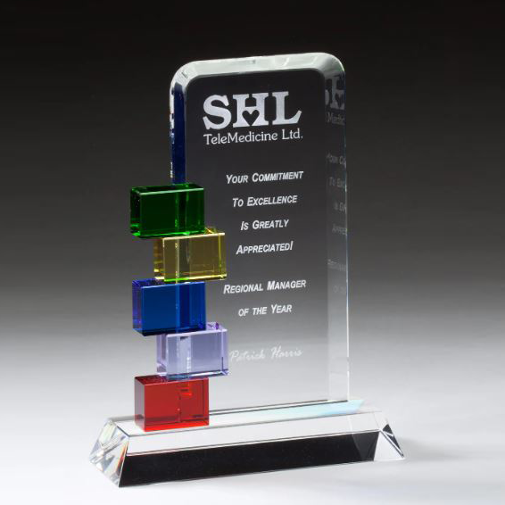 BILLBOARD GLASS AWARD W/COLORED BLOCKS