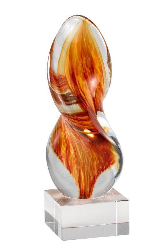 9" Orange Flame art Glass