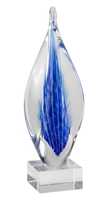 11.75" Blue Swirl Teardrop Art Glass