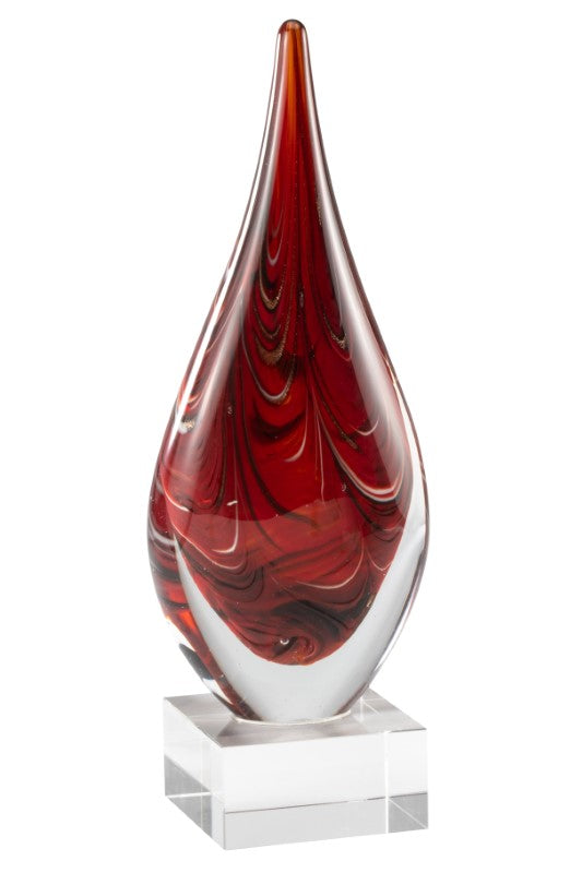 9.75" Red Swirl Teardrop Art Glass