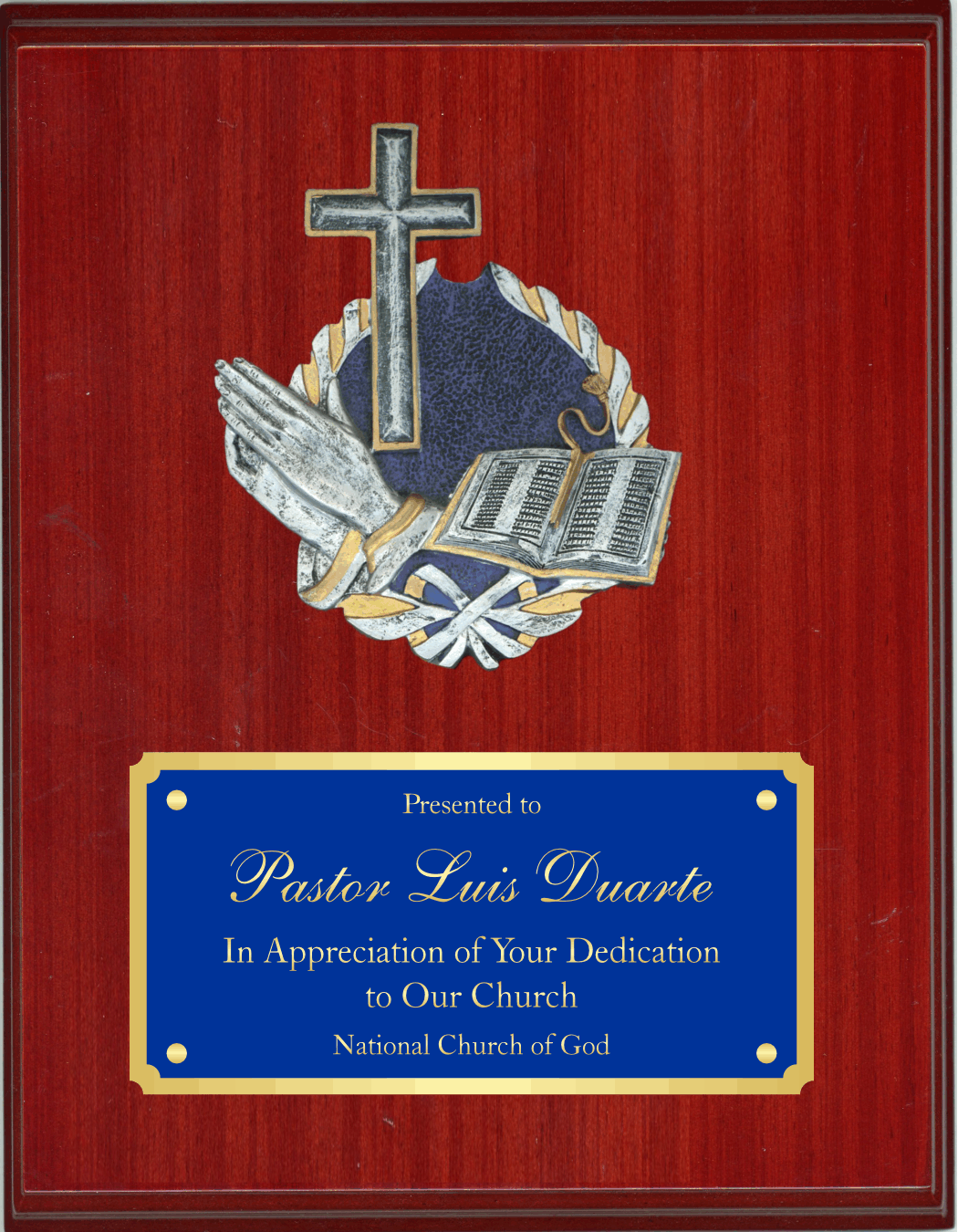 High Gloss Mahogany Finish Plaque with Half Plate and Plaque Mount